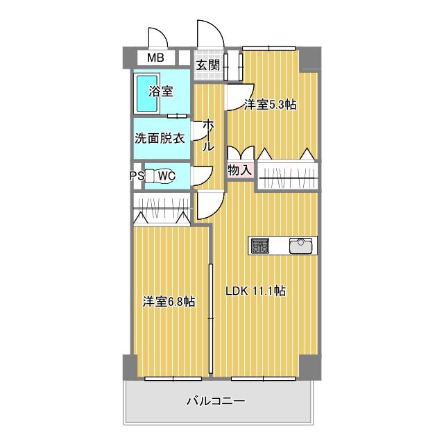 グランディール・シェトワ(2LDK/2階)の間取り写真