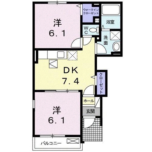 ローズガーデンB(2DK/1階)の間取り写真