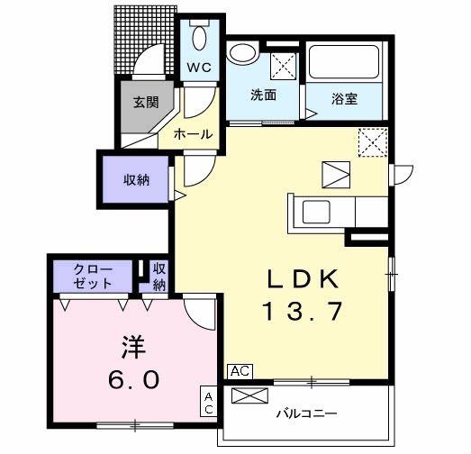 コートオリーブB(1LDK/1階)の間取り写真
