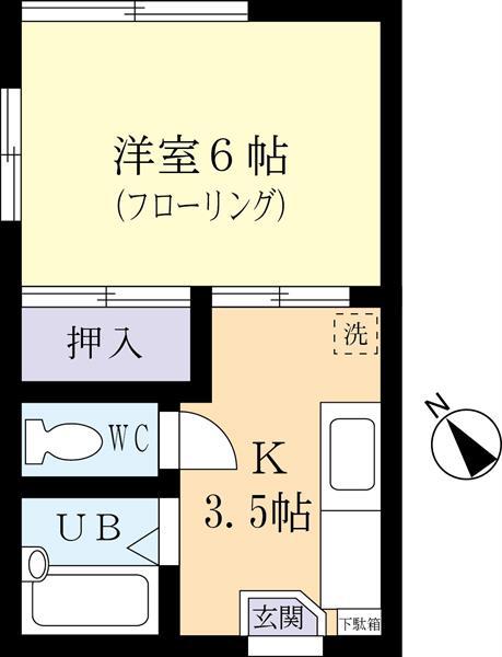 シャルム阿見台(1K/2階)の間取り写真