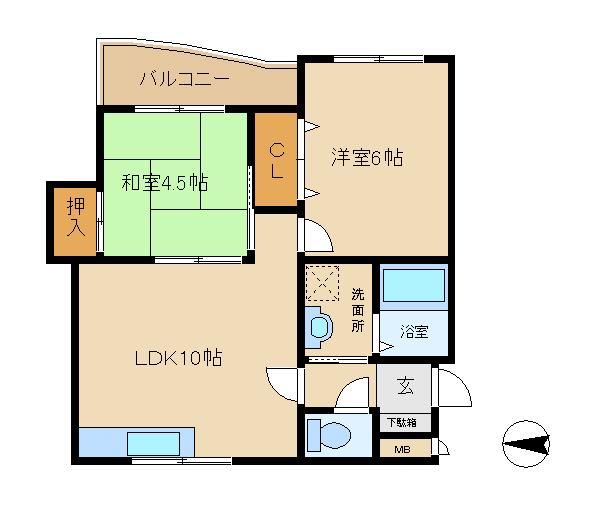 ディオブローネⅠ(2LDK/2階)の間取り写真