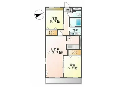 ＪＲ日豊本線 中津駅(大分) 徒歩35分 2階建 築12年(2LDK/1階)の間取り写真