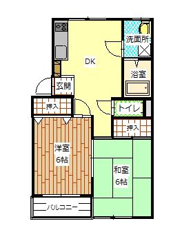 ビューティフルシティ東根B棟(2DK/2階)の間取り写真