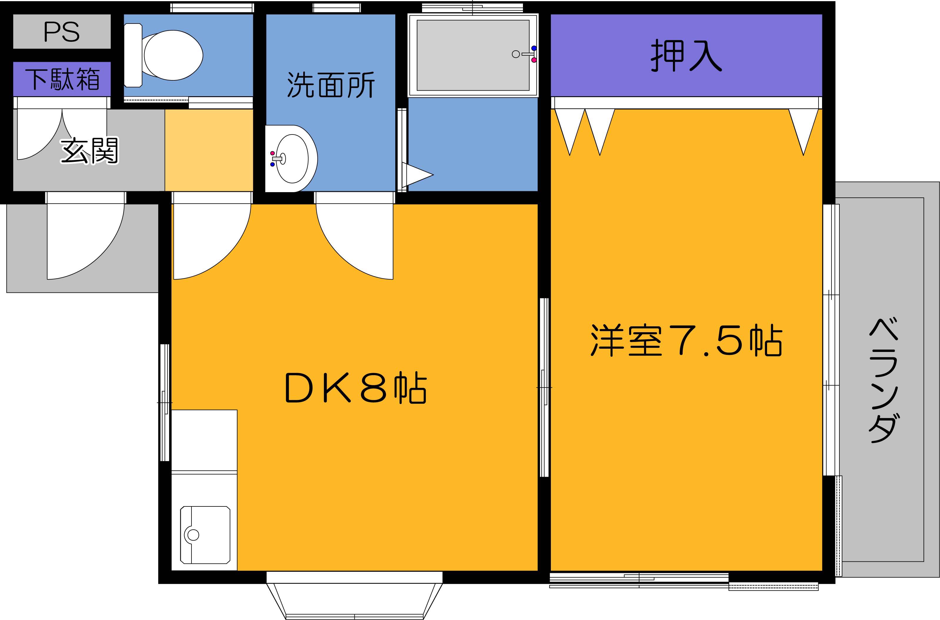 コーポラス稲谷B(1LDK/2階)の間取り写真