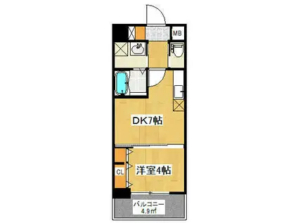 プルーム下到津(1DK/2階)の間取り写真