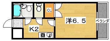 グリーンフィールド(1K/2階)の間取り写真