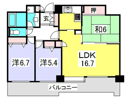 井口台パークヒルズ壱番館(3LDK/8階)の間取り写真
