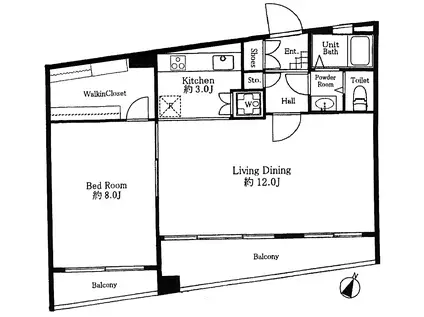 ライオンズマンション赤坂(1SLDK/8階)の間取り写真