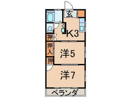 柳小路ハイツ(2K/2階)の間取り写真