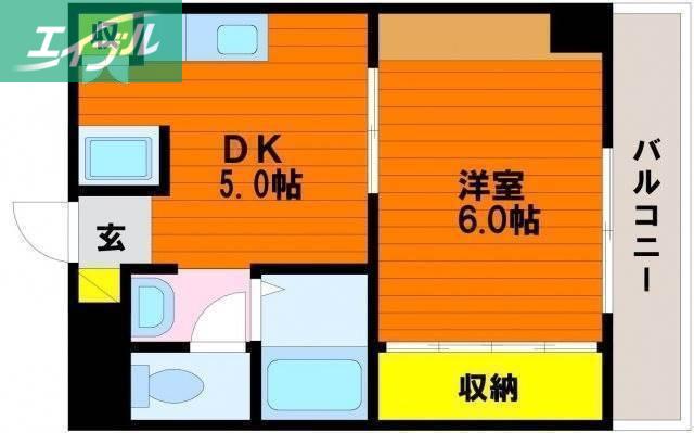マンション樹宝(1DK/4階)の間取り写真