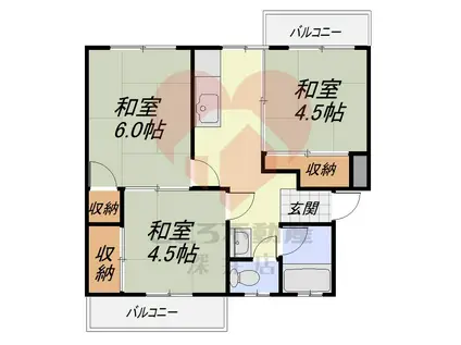 スマリオ香里三井団地3棟(3DK/1階)の間取り写真