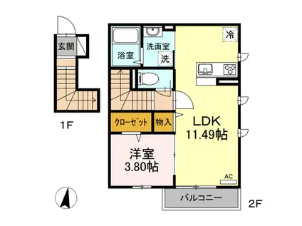 クレア富士見台(1LDK/2階)の間取り写真