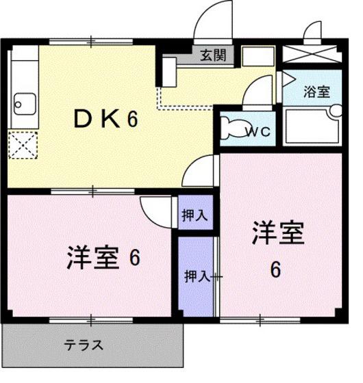 シティハイツ冨士(2DK/1階)の間取り写真