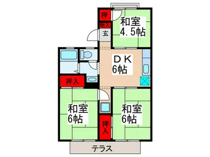 栗原コーポA棟(3DK/1階)の間取り写真