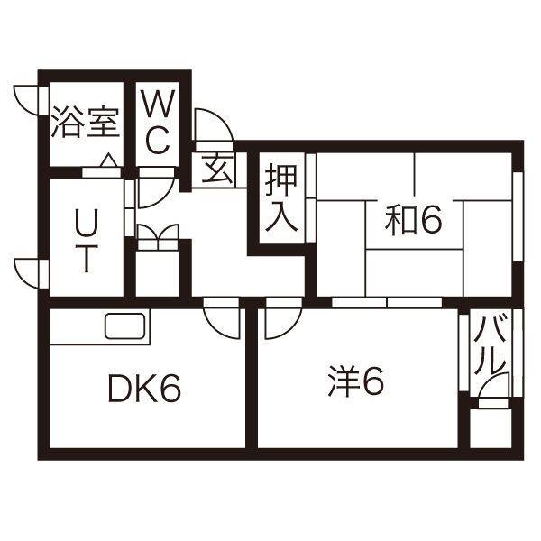 メゾンリリーフ長岡B棟(2DK/1階)の間取り写真