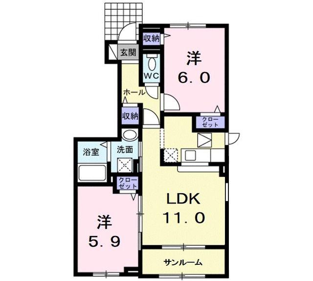 トレスメーラB(2LDK/1階)の間取り写真