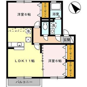 カメリアII(2LDK/1階)の間取り写真