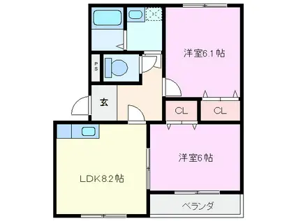 サンライズ(2LDK/2階)の間取り写真