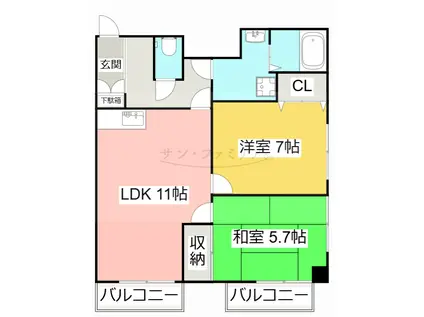 グランビスタ向山(2LDK/4階)の間取り写真