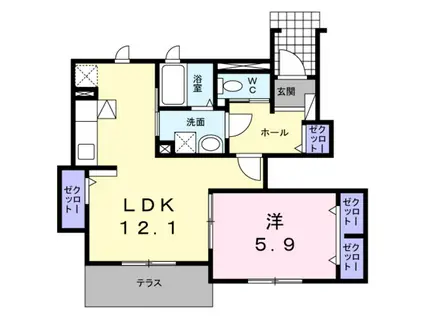 シェ モアI(1LDK/1階)の間取り写真