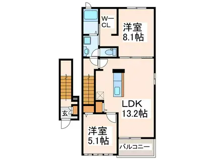 イーストワンハルズ(2LDK/2階)の間取り写真