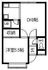 メゾンリバーサイド(1DK/2階)の間取り写真