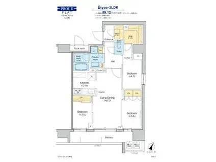 プラウドフラット大井町(3LDK/15階)の間取り写真
