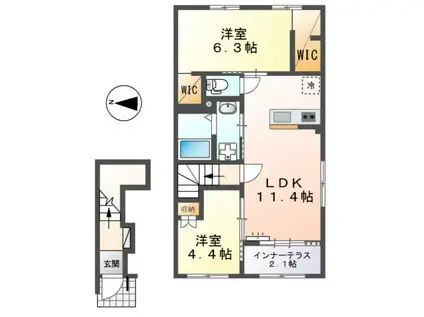 上津町アパート(2LDK/2階)の間取り写真