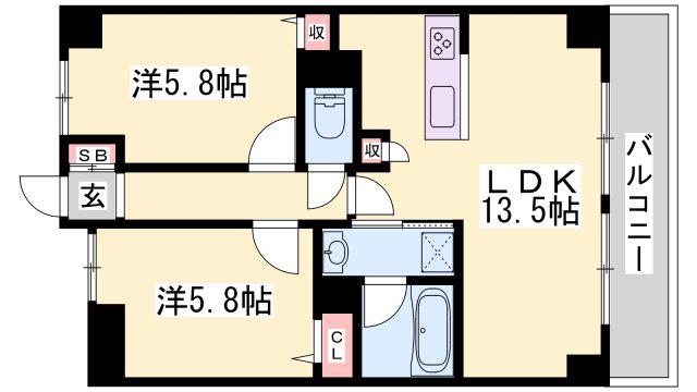 ＪＲ播但線 京口駅 徒歩8分 4階建 築6年(2LDK/3階)の間取り写真