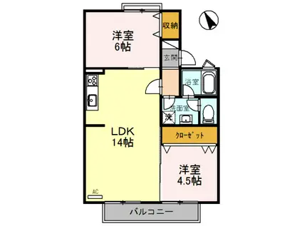 セジュール都 B(2LDK/2階)の間取り写真