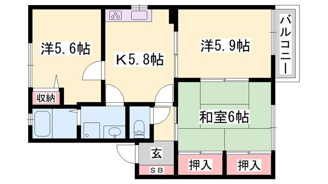 フォーレス塩屋(3K/2階)の間取り写真
