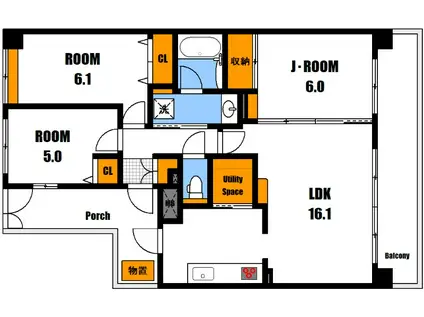 ダイアパレスリバーコート古市(3LDK/7階)の間取り写真