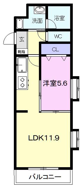 レインボーM&K(1LDK/1階)の間取り写真