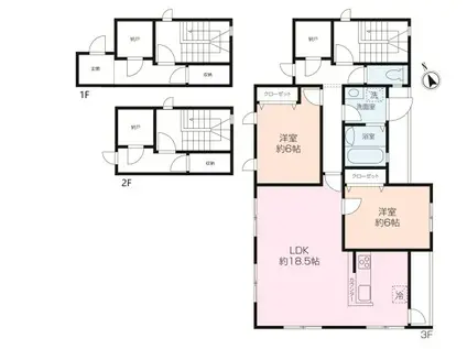 ＪＲ横須賀線 鎌倉駅 徒歩6分 3階建 築9年(2SLDK/3階)の間取り写真