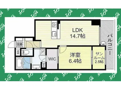 プラセシオン名古屋伏見(1SLDK/9階)の間取り写真
