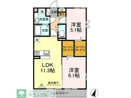 グリーングラス(2LDK/2階)の間取り写真