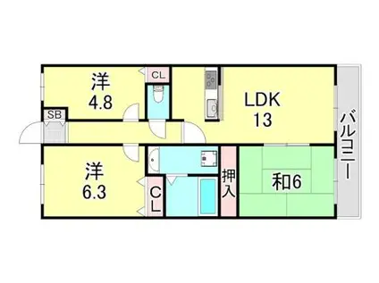 グレーシィ須磨アルテピアII番街(3LDK/12階)の間取り写真