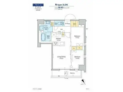 プラウドフラット清澄通(2LDK/12階)の間取り写真