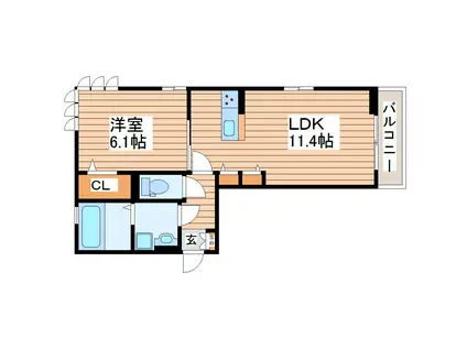 CASA VERDE ウエスト(1LDK/3階)の間取り写真