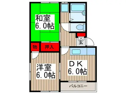 タサキハウス(2DK/2階)の間取り写真