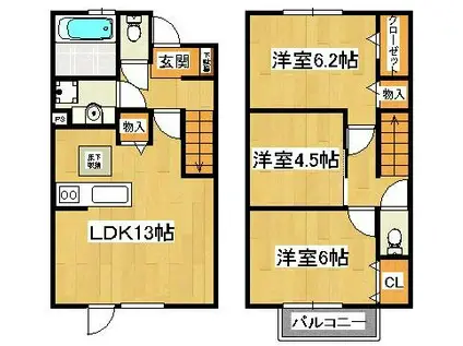 メゾン ド SATOMI A・B棟(3LDK/1階)の間取り写真