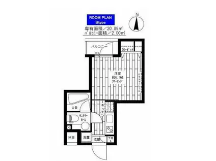 グランドコンシェルジュ錦糸町アジールコート(1K/2階)の間取り写真