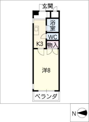 ヴューヒルス植田(1K/3階)の間取り写真
