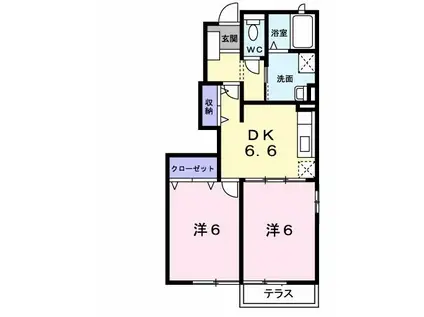 エスタシオン A(2DK/1階)の間取り写真