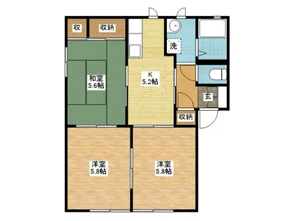 ドミールアッシュA(3DK/1階)の間取り写真