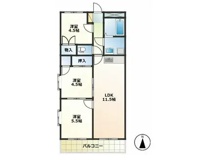 グリーンハイム(3LDK/2階)の間取り写真