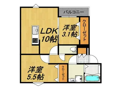 LECOCON四日市IV(2LDK/3階)の間取り写真
