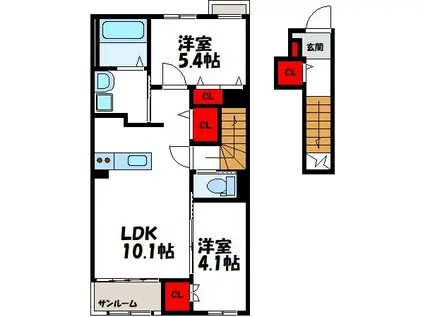 エアフォルク(2LDK/2階)の間取り写真