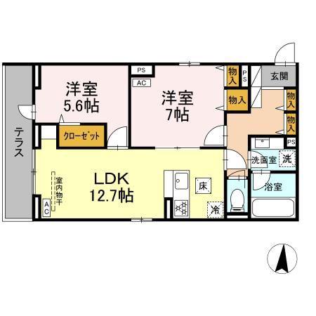 エスペリア中央林間5丁目(2LDK/1階)の間取り写真