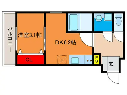 ジーメゾン御殿山(1DK/1階)の間取り写真